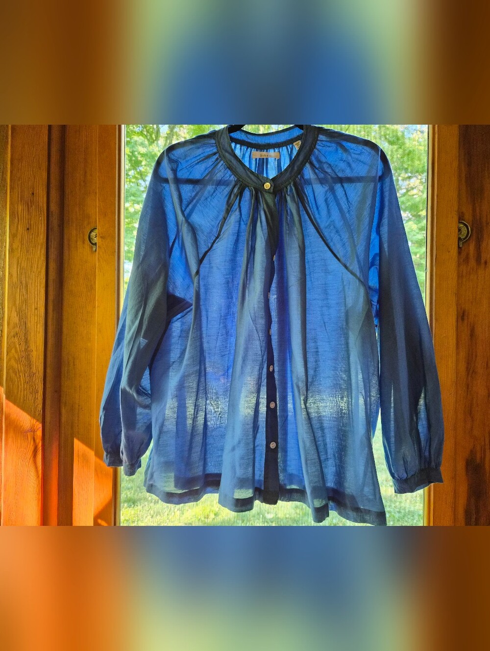 DÔEN Jonie Top XXL Cobalt Blue Sheer Cotton Voile Billowy Blouse Rare
